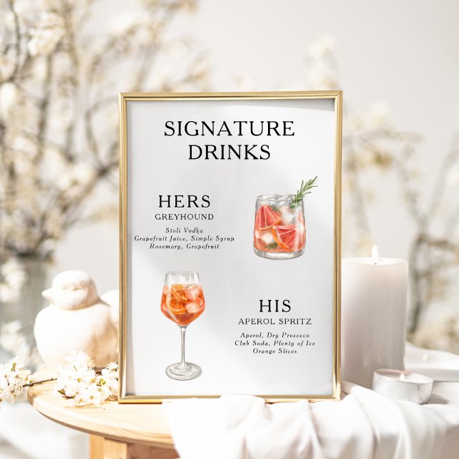 Signature Drinks Wedding Cocktail Menu Poster (Creator Uploaded)
