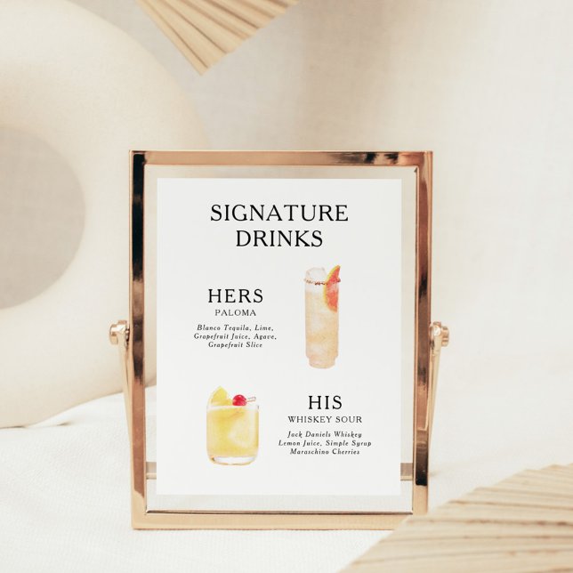 Signature Drinks Wedding Cocktail Menu Poster (Creator Uploaded)