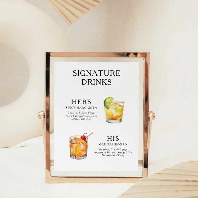 Signature Drinks Wedding Cocktail Menu Poster (Creator Uploaded)