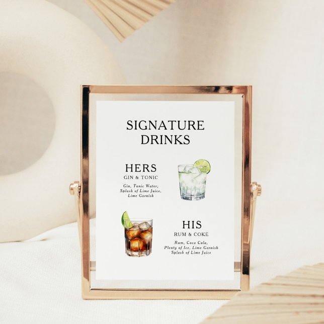 Signature Drinks Wedding Cocktail Menu Poster (Creator Uploaded)