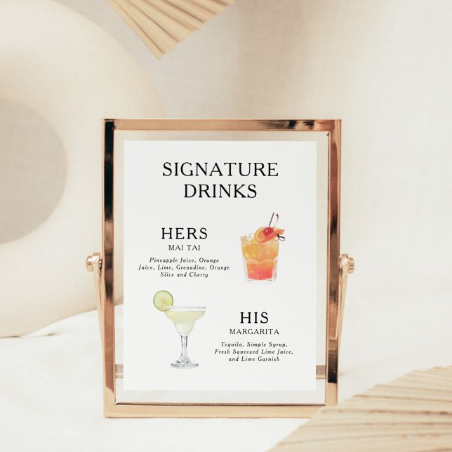 Signature Drinks Wedding Cocktail Menu Poster (Creator Uploaded)