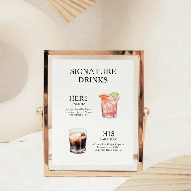 Signature Drinks Wedding Cocktail Menu Poster (Creator Uploaded)