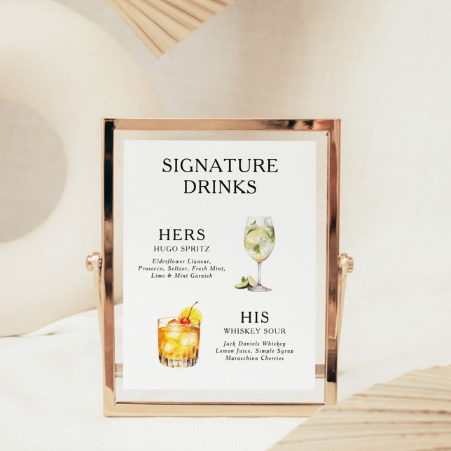 Signature Drinks Wedding Cocktail Menu Poster (Creator Uploaded)