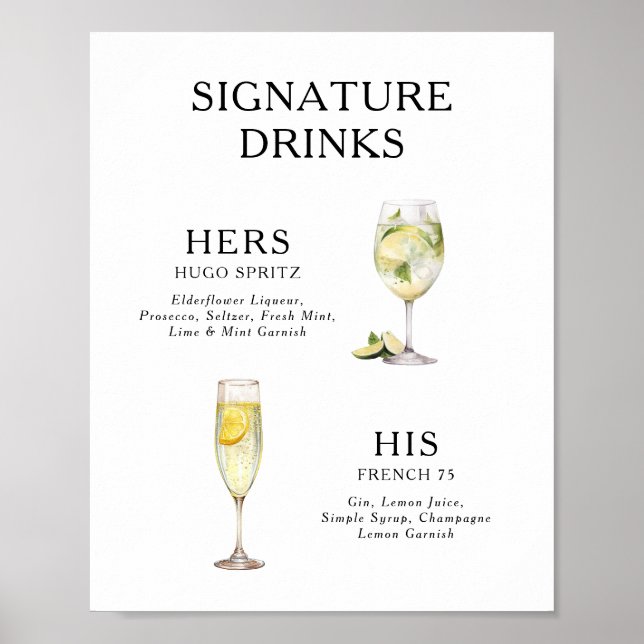 Signature Drinks Wedding Cocktail Menu Poster (Front)