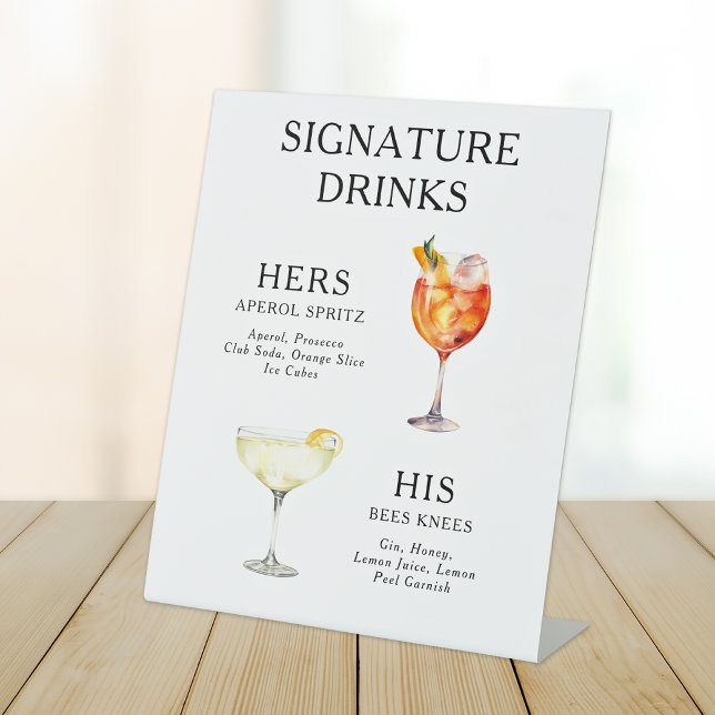 Signature Drinks Wedding Cocktail Menu Poster Pedestal Sign (Creator Uploaded)