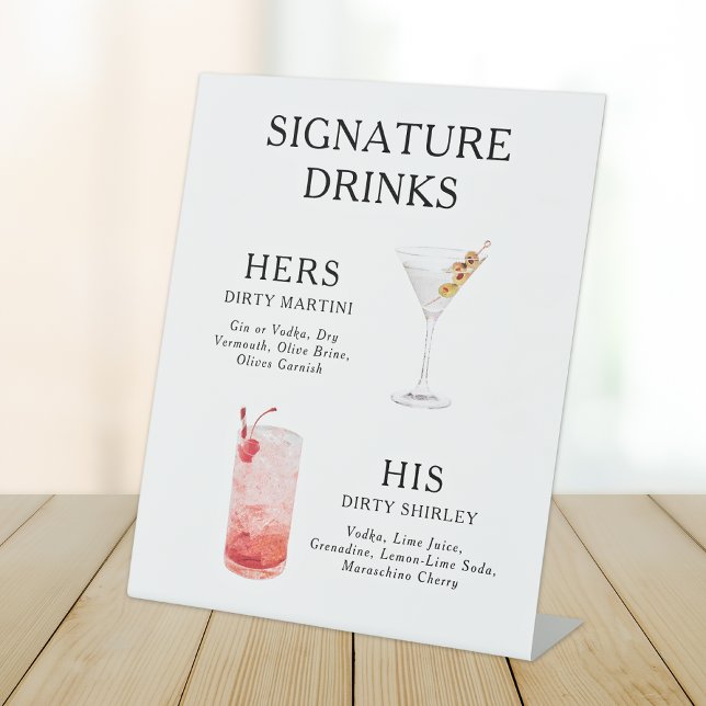 Signature Drinks Wedding Cocktail Menu Poster Pedestal Sign (Creator Uploaded)