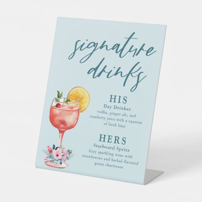 Signature Drinks Wedding Cocktail Pedestal Sign (Front)