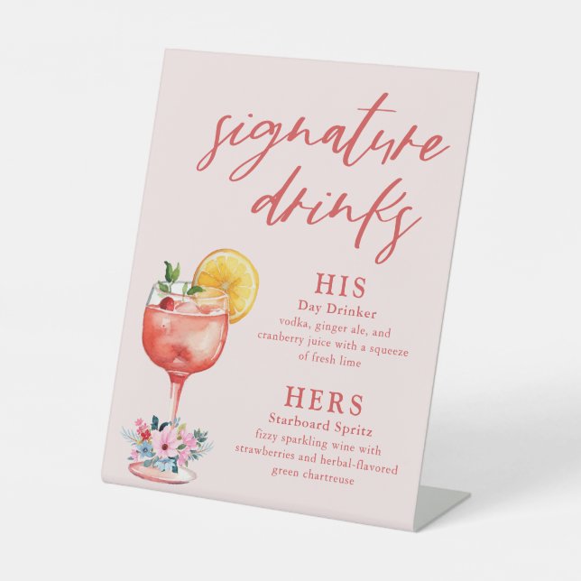 Signature Drinks Wedding Cocktail Pedestal Sign (Front)