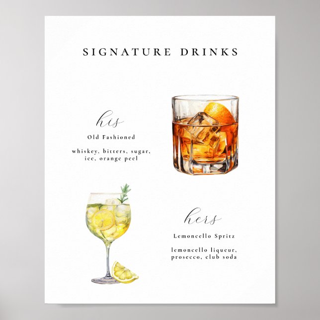 Signature Drinks Wedding Cocktails Poster (Front)