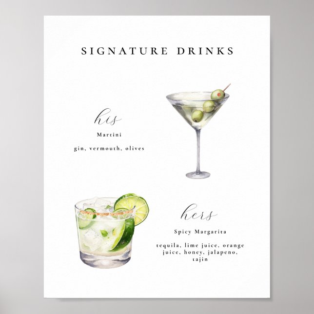 Signature Drinks Wedding Cocktails Poster (Front)