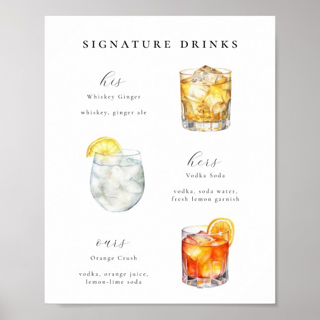Signature Drinks Wedding Cocktails Poster (Front)