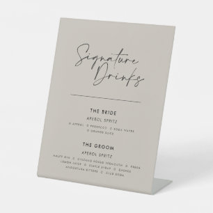 Signature drinks wedding modern minimal grey pedestal sign