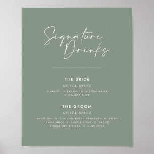 Signature drinks wedding modern minimal sage green poster