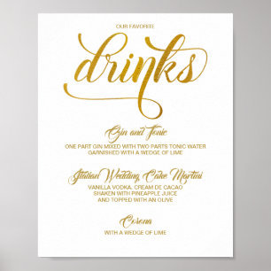 Signature Drinks Wedding Sign - Gold Foil (Faux)