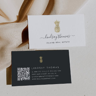 Signature Faux Gold Pineapple QR Code Business Card