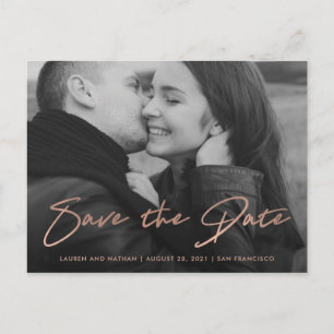 Signature   Faux Rose Gold Photo Save the Date Announcement Postcard