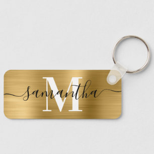 Signature Monogram Gold Foil Photo Thin Rectangle Key Ring