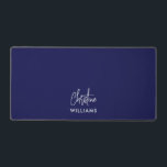 Signature Monogram Handwritten Script Blue WHITE Desk Mat<br><div class="desc">Stylish modern custom monogram desk mat with a modern minimalist signature typography paired with sans-serif font in minimal WHITE OVER NAVY BLUE background. Make it yours by adding your own monogram name to create a design as unique as you are. The perfect gift for any occasion.</div>