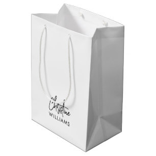 Signature Monogram Handwritten Script White Medium Gift Bag
