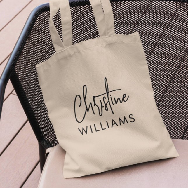 Signature Monogram Minimal Handwritten Script Tote Bag (ELEGANT SIGNATURE NAME AND SURNAME HANDWRITTEN CANVA BAG STILYSH MODERN FEMININE)