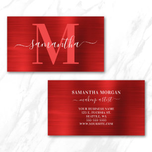 Signature Monogram Red Shimmer Foil Business Card