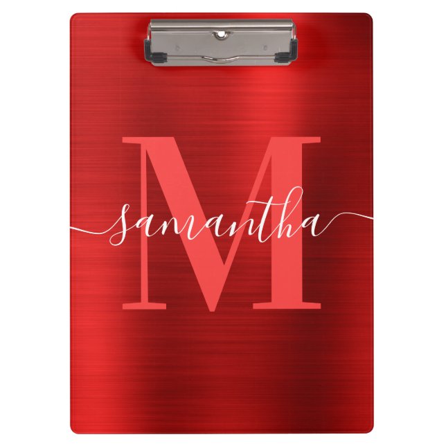 Signature Monogram Red Shimmer Foil  Clipboard (Front)