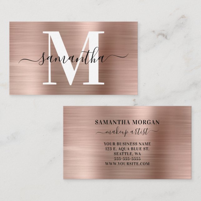 Signature Monogram Rose Gold Shimmer Business Card (Front/Back)