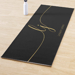Signature Name Simple Calligraphy Black Gold Yoga Mat