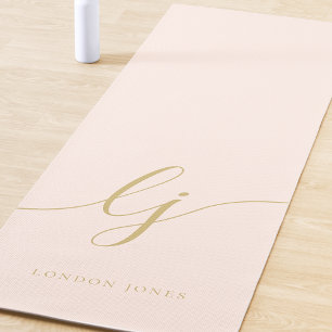 Signature Name Simple Calligraphy Blush Pink Gold Yoga Mat