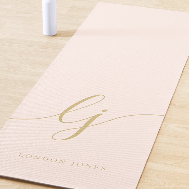 Signature Name Simple Calligraphy Blush Pink Gold Yoga Mat (Creator Uploaded)