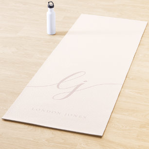 Signature Name Simple Calligraphy Ivory Rose Pink Yoga Mat