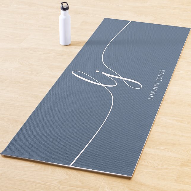 Signature Name Simple Calligraphy Navy Blue Script Yoga Mat (Creator Uploaded)
