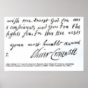 Signature Oliver Cromwell,from handwritten Poster