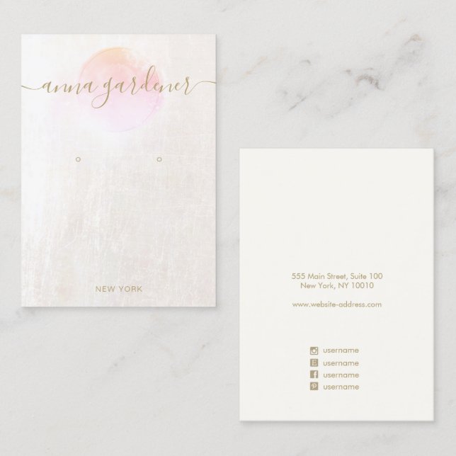 Signature Pink Watercolor Marble  Earring Display Business Card (Front/Back)