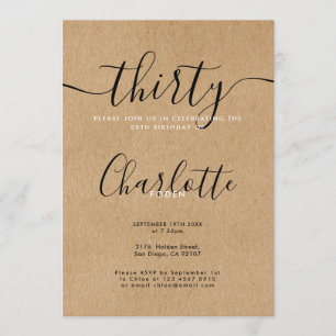 Signature Rustic Kraft 30th Birthday Invitation