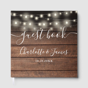 Signature Rustic Wood String Lights Wedding Guest Book