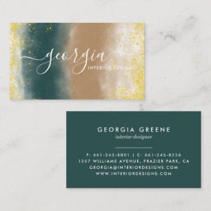 Signature Script   Abstract Watercolor Teal Beige Business Card