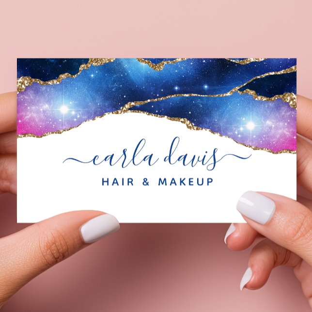 Signature Script Agate Watercolor Galaxy Celestial Business Card (Creator Uploaded)