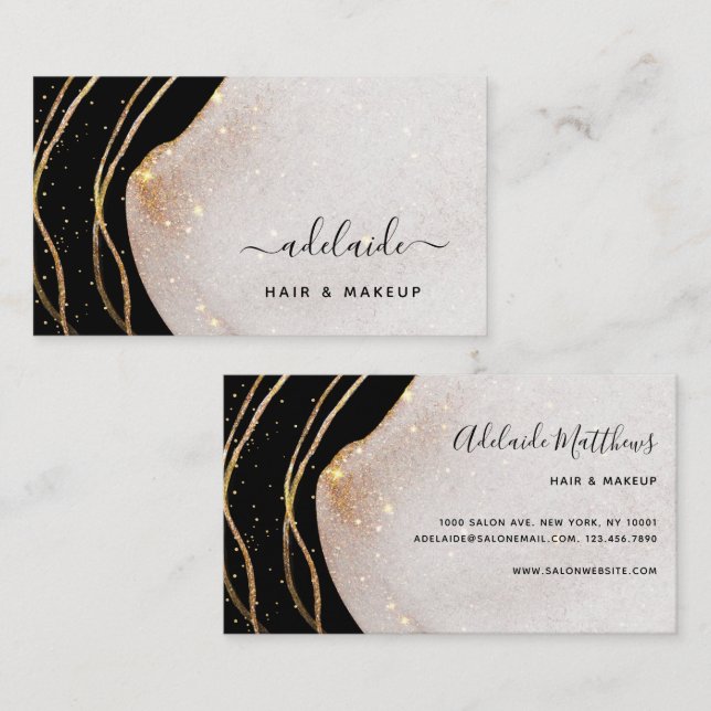 Signature Script Black And Gold Agate Chic Modern Business Card (Front/Back)