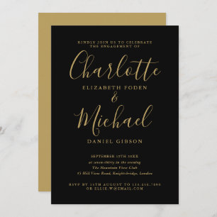 Signature Script Black And Gold Engagement Party Invitation