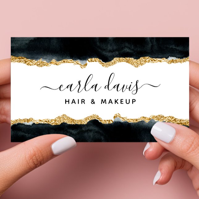 Signature Script Black And Gold Watercolor Business Card (Creator Uploaded)