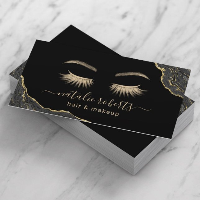 Signature Script Black & Gold Marble Beauty Salon Business Card (Creator Uploaded)