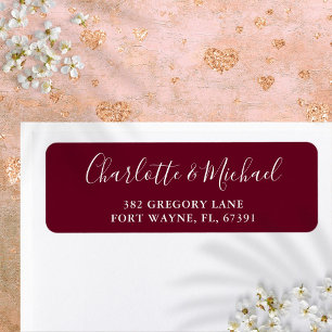 Signature Script Burgundy Wedding Return Address Label
