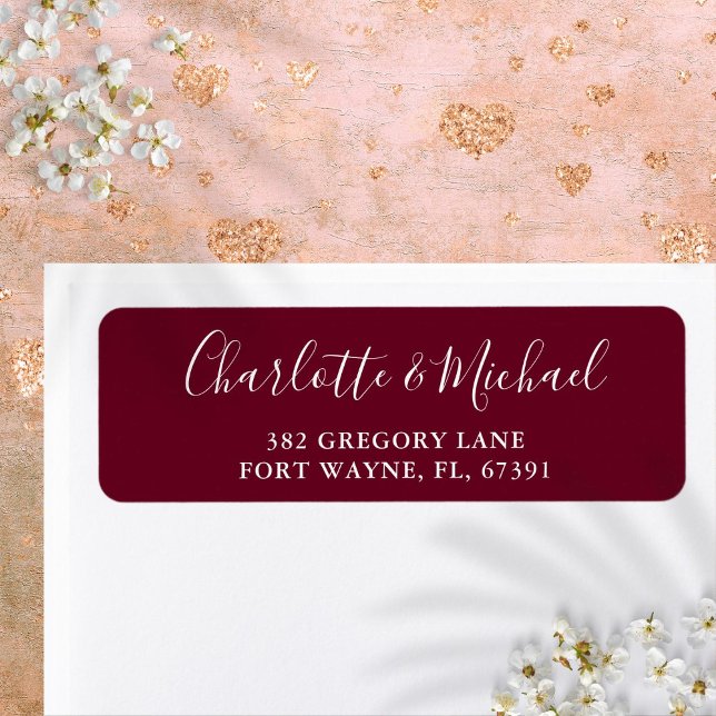 Signature Script Burgundy Wedding Return Address Label (Signature Script Burgundy Wedding Return Address Label)