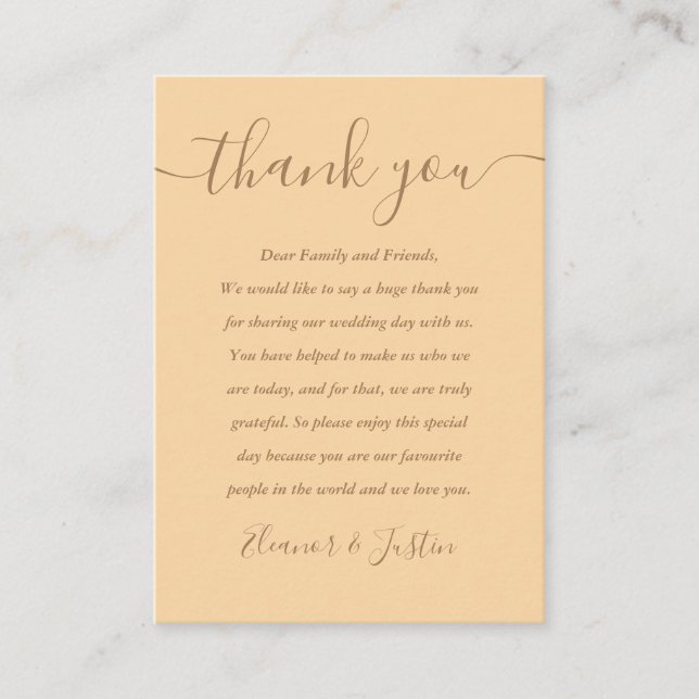 Signature Script Champagne Wedding Thank You Place Card (Front)