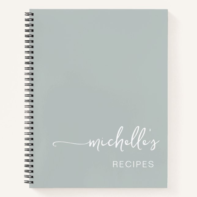 Signature Script Cookbook Sage Green Recipe  Notebook (Front)