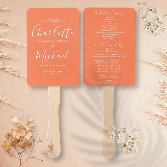 Signature Script Coral Wedding Program Hand Fan (Signature Script Coral Wedding Program Hand Fan)