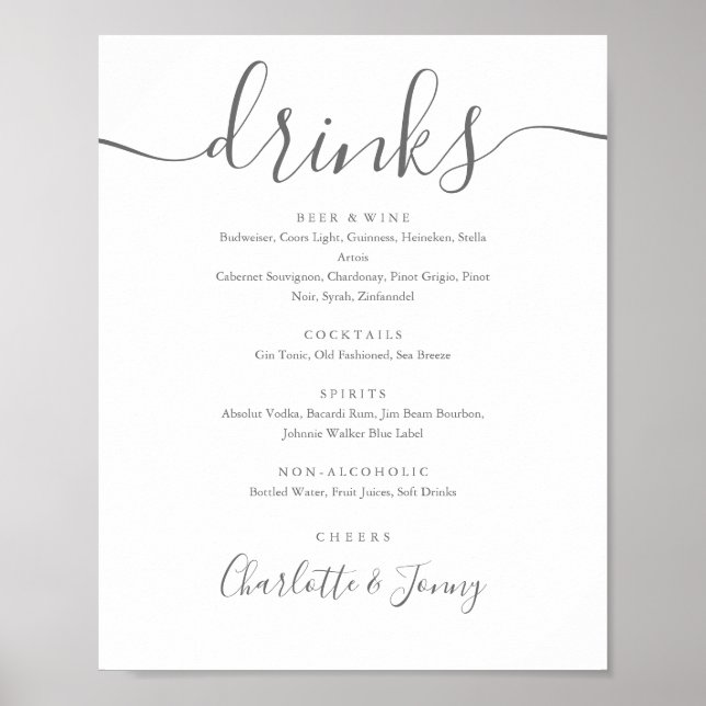 Signature Script Drinks Menu Sign (Front)