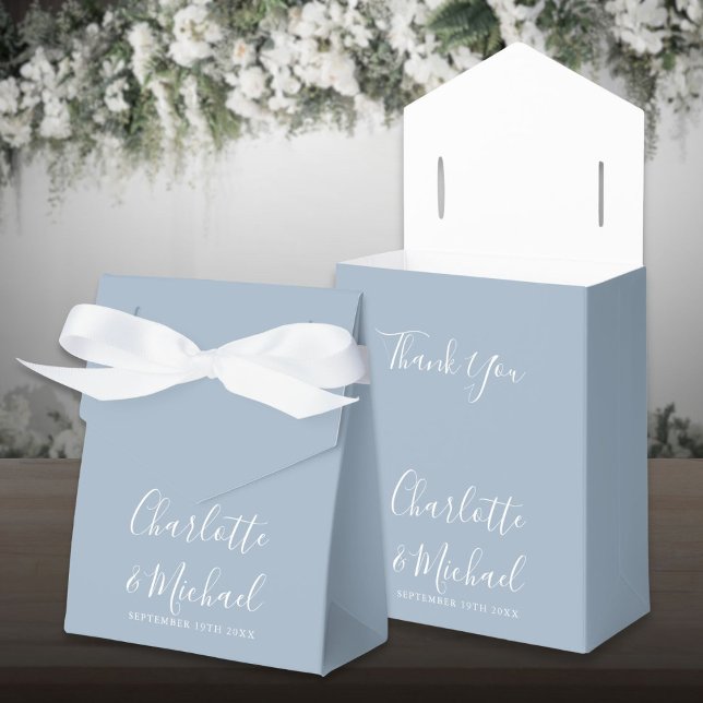 Signature Script Dusty Blue Elegant Wedding Favour Box (Signature Script Dusty Blue Elegant Wedding Favor Boxes)