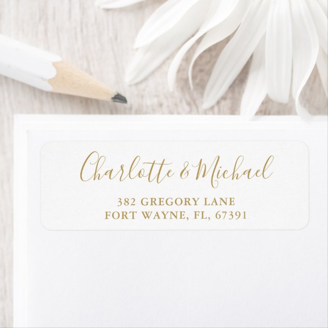 Signature Script Gold Wedding Return Address Label (Insitu)